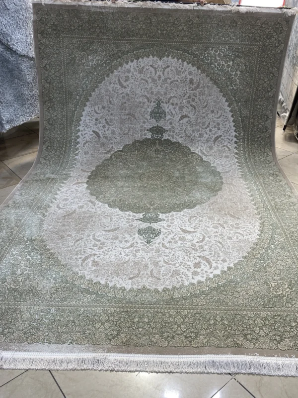 فرش ترنج نسکافه ای سبز تراکم2100