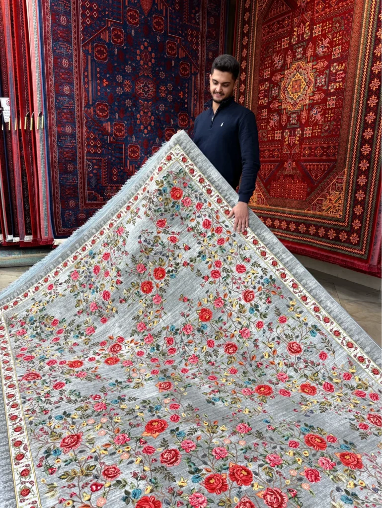 فرش vip نقشه گل بهار طوسی کد1155