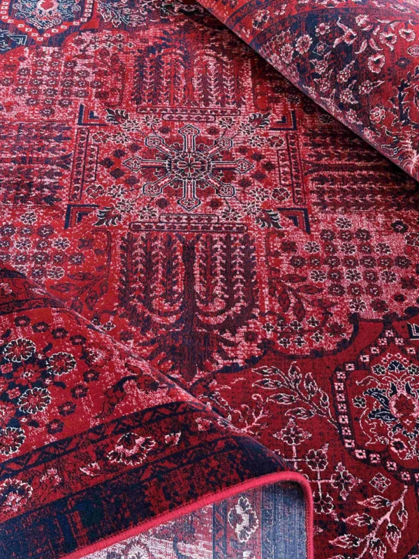 فرش ماشینی طرح پژواک رنگ لاکی