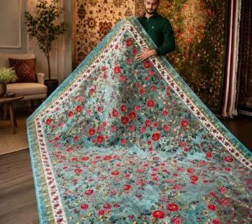 فرش گل‌بهار ماچا با طراحی گل‌دار