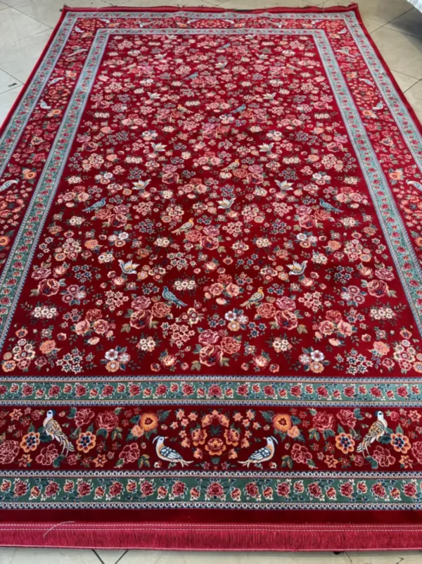 نمای نزدیک از بافت سه‌بعدی 3D Baft فرش باغ گل لاکی کد LG