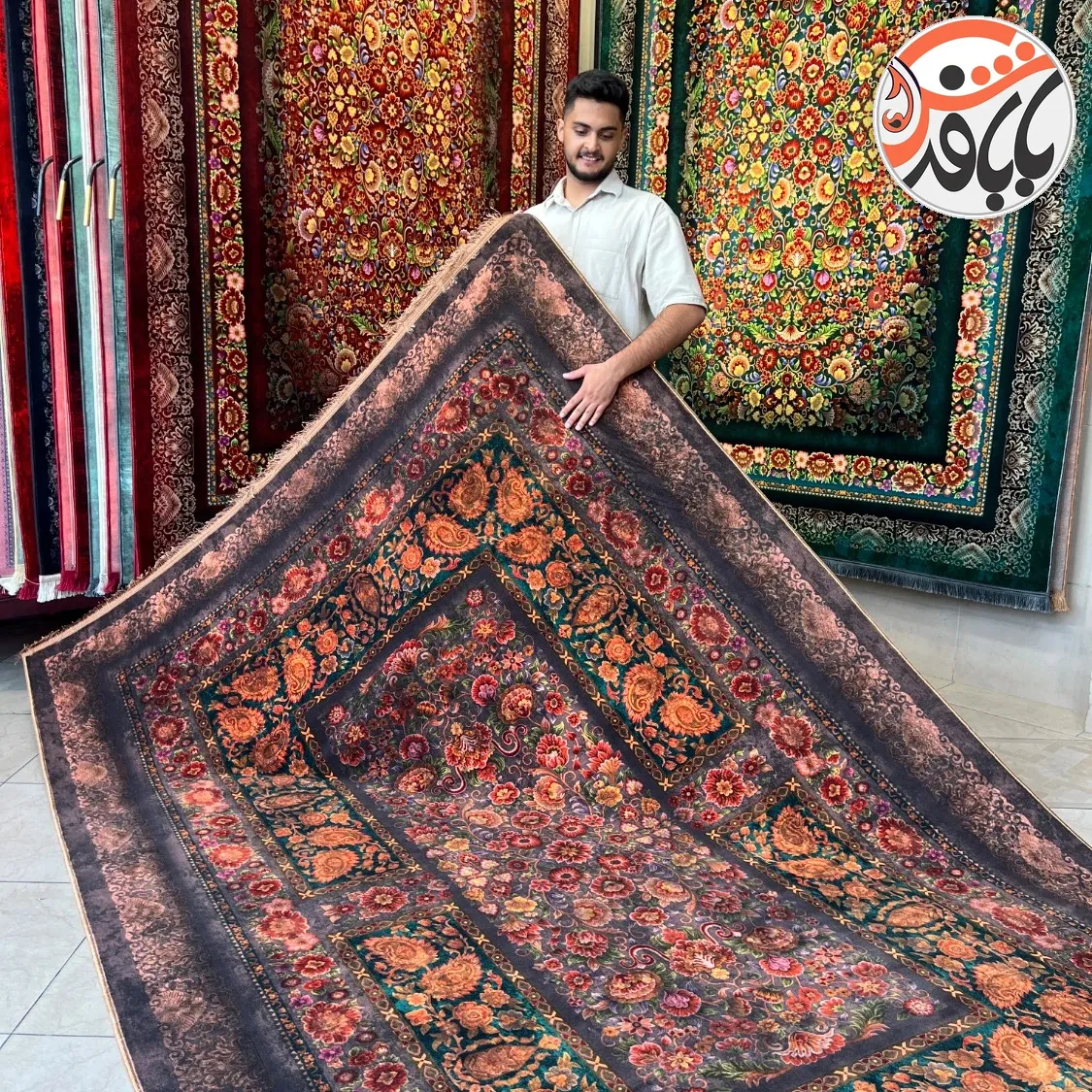 فرش ماشینی جدید با تم رنگی موکایی در کلکسیون فرش بابافرش